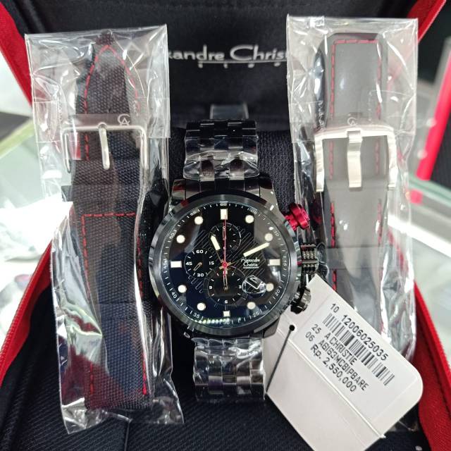TERMURAH ALEXANDRE CHRISTIE AC 6163 MC FULL SET FREE 2 STRAPH ORIGINAL GARANSI1 TAHUN BLACK