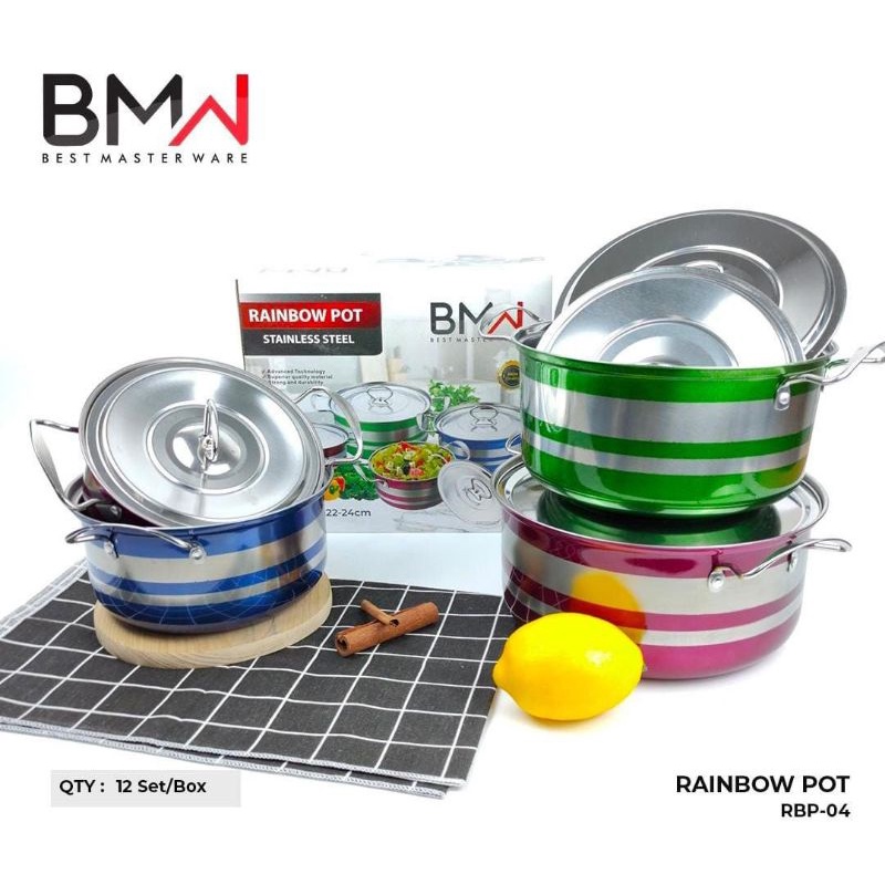 Promo Panci set Warna / Panci Set Cookware BMW Stainless Steel Panci Mie Sup Soup Pot Rainbow