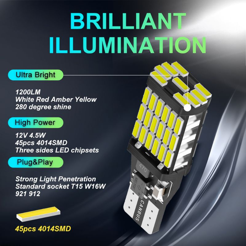 Lampu Led T10 T15 45 tancap  Led Mundur Mobil Sen Kota Motor W16W Canbus