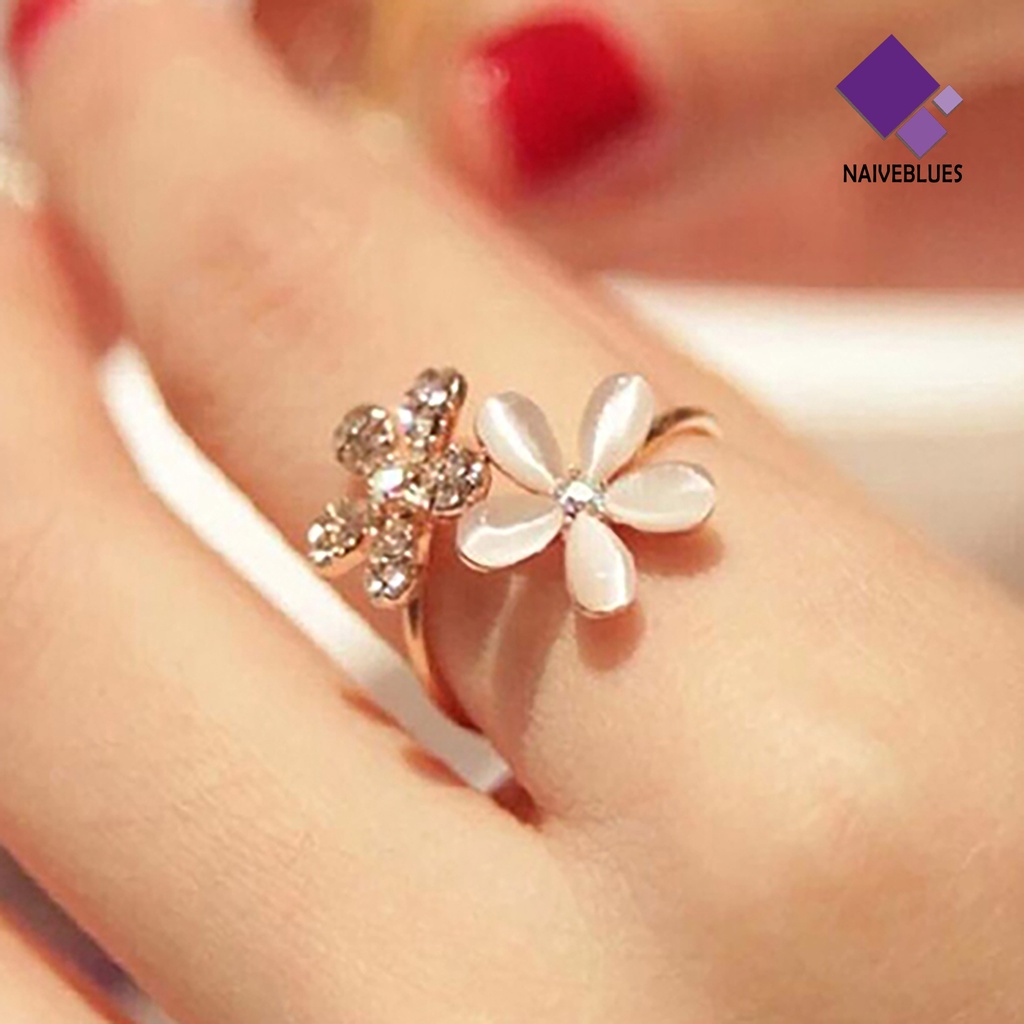 Cincin Model Terbuka Dapat Disesuaikan Aksen Opal Tiruan Untuk Wanita