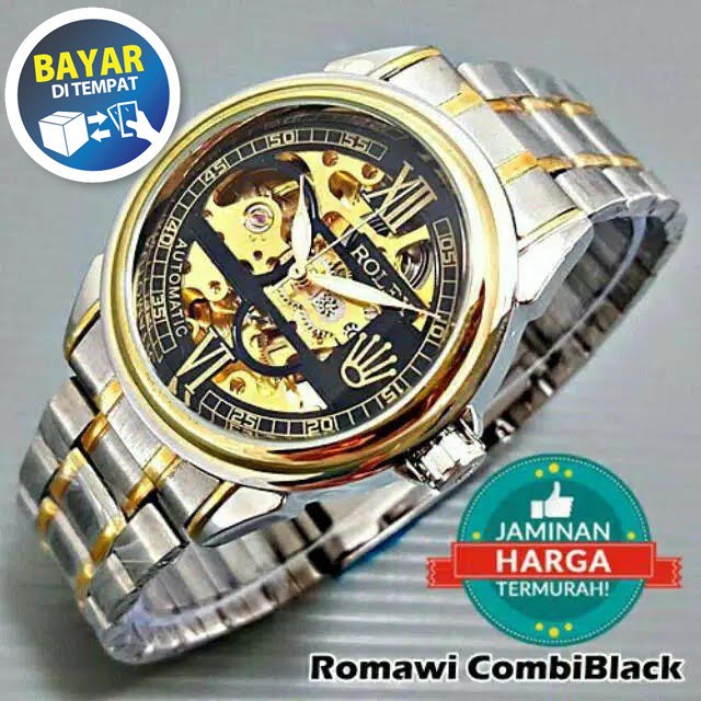 Jam Tangan Pria Anti Air Automatic Skeleton Transparan Tali Rantai Mesin Matic Otomatis Simple Origi