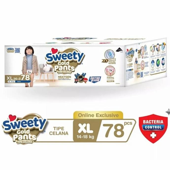 

Sweety Gold Pants Size XL Kemasan Kardus Isi 78pcs