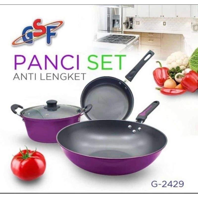 Panci Set Wajan Penggorengan Teflon Set isi 3 Pcs