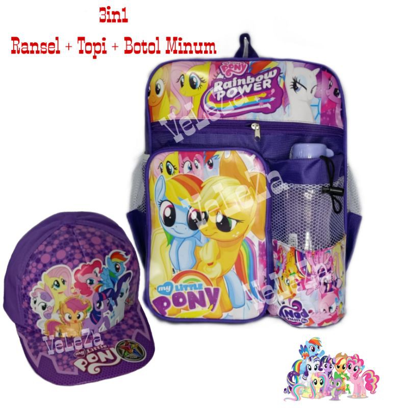 Tas ransel anak karakter 3in1 - Tas + topi + botol minum - Tas anak perempuan