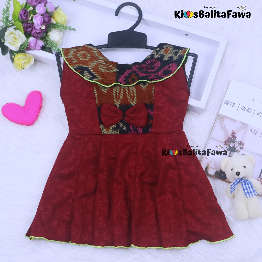 Dress Batik uk Bayi - 4 Tahun / Model Dres Baju Anak Perempuan Pesta Cewek Motif Bunga Modern Murah