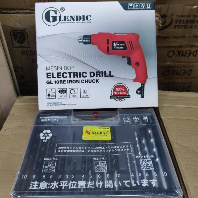 Paket Mesin Bor Listrik 10Mm Glendic Mata Bor Set Komplit Termurah