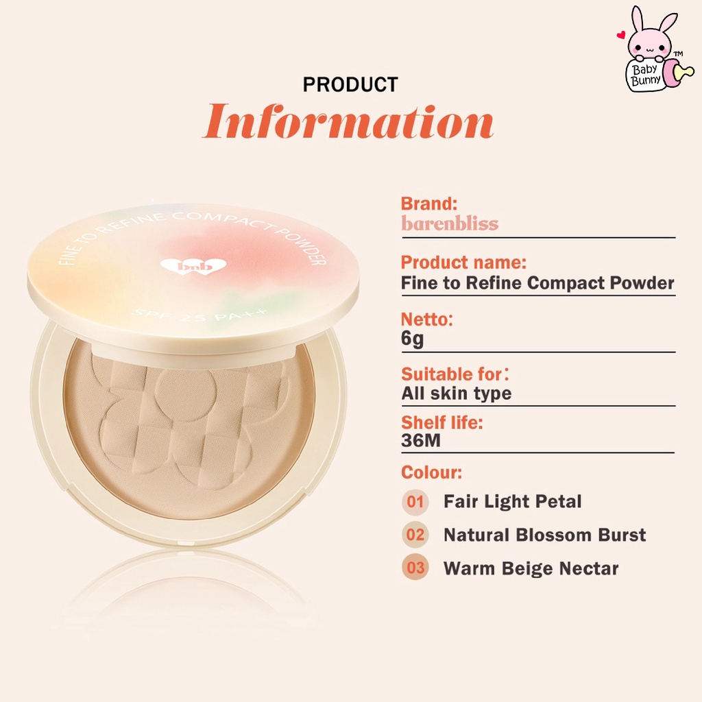 ❤ BELIA ❤ BNB barenbliss Korean Bloomatte Fine to Refine Compact Powder | 24H oil control | Bedak Padat | BPOM