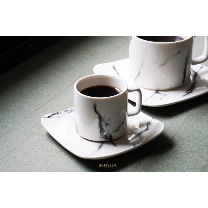 """""] Marble Espresso Coffee Cup and Saucer Cangkir Keramik Kopi Teh [Kecil]