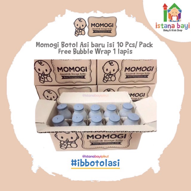 MOMOGI Botol Asi Kaca 10pcs FREE BUBBLE WRAP 1 LAPIS - kantong asi