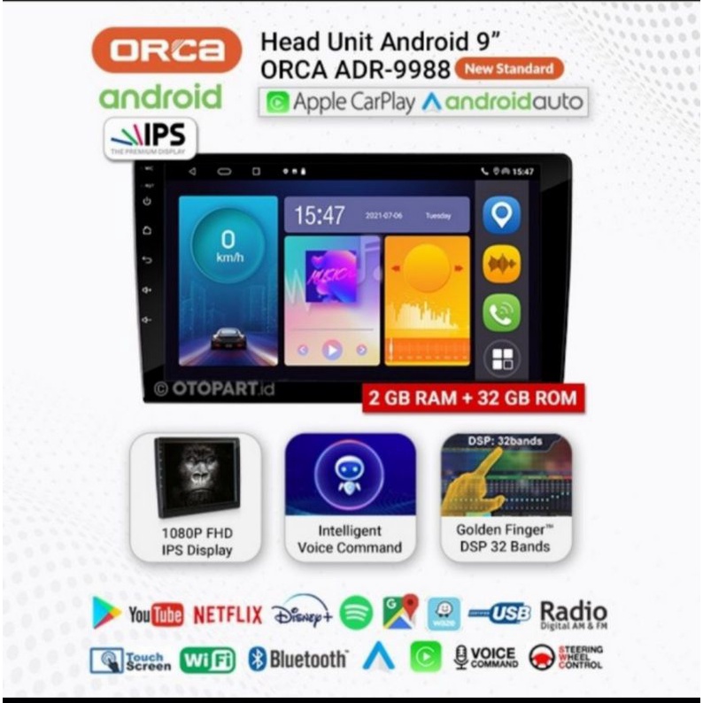 Orca Adr 9988 Android Auto Apple carplay 10 inch Head unit Android Orca