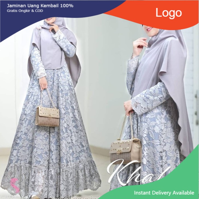 [ COD ] KHALILA DRESS SYARI FREE KHIMAR GAMIS BUSUI KHALIFA KEBAYA - Silver