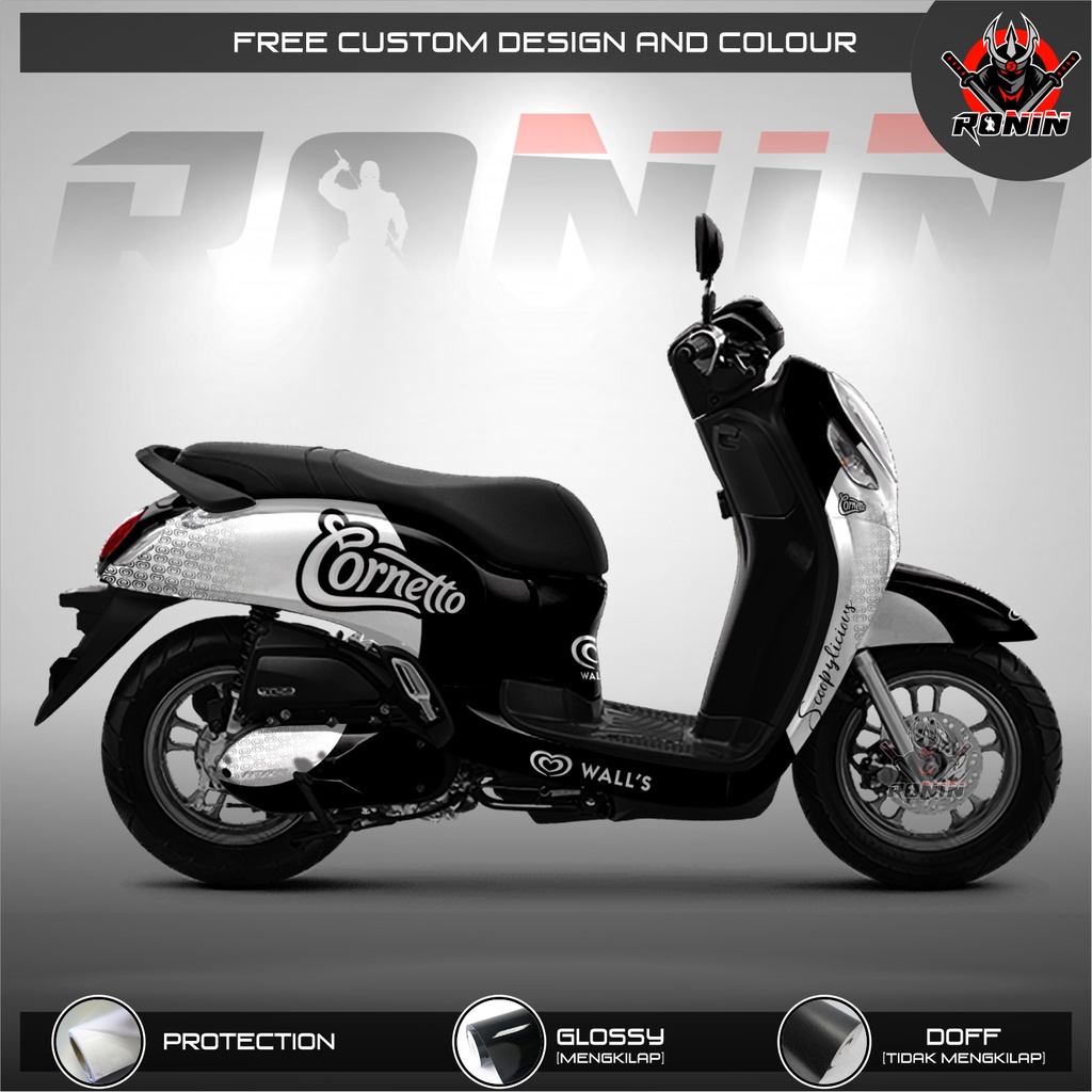 Sticker Decal All New Scoopy, Scoopy 2021 Full Body Full Blok Motif Cornetto Black