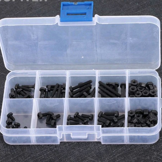 160pcs M3 nylon hitam black screw nut baut mur rc elektrik plastik