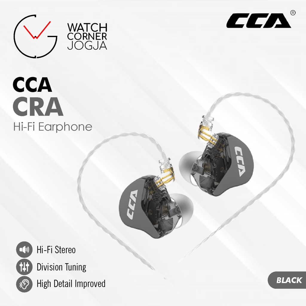 CCA CRA Single Dynamic Driver Bass HiFi Earphone Headset with Mic ORIGINAL Upgrade EDX Pro-Hitam