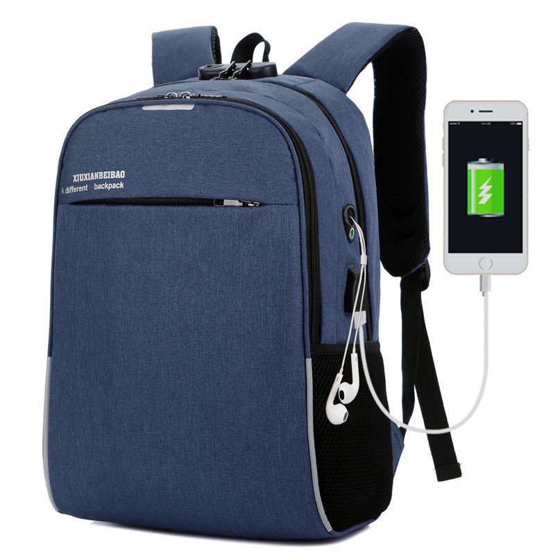 Tas Ransel Backpack KUNCI Nomor SECURITY LOCK Korea Fashion Waterproo USB Port + Lubang Earphone