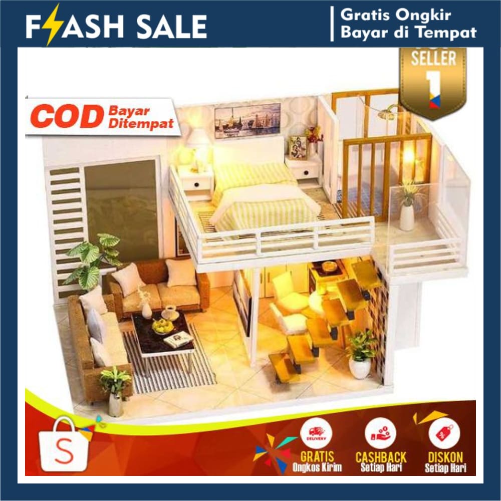 Miniatur Rumah Boneka DIY Unik Rumah Rumahan Barbie Mainan Anak Perempuan Wooden Doll House Lucu COD