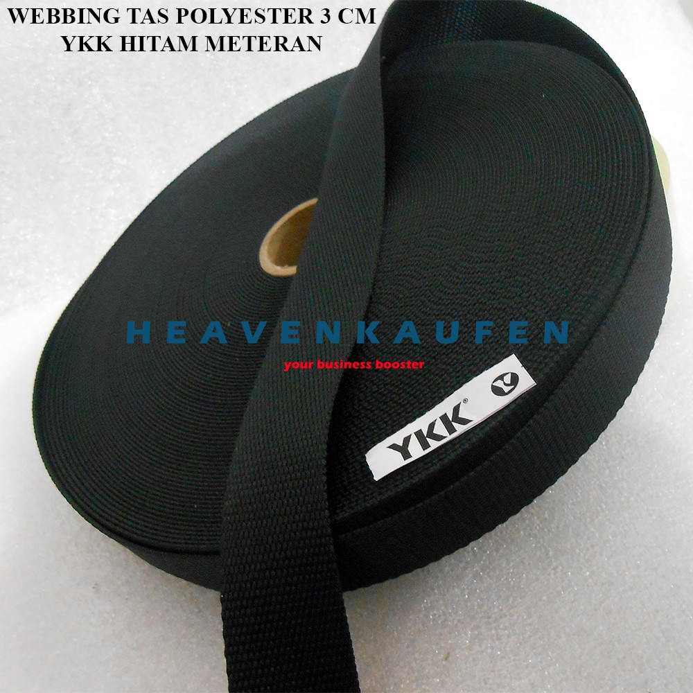 Webbing Tas YKK Polyester Bagus Lebar 3 cm Warna Hitam Harga Per Meter