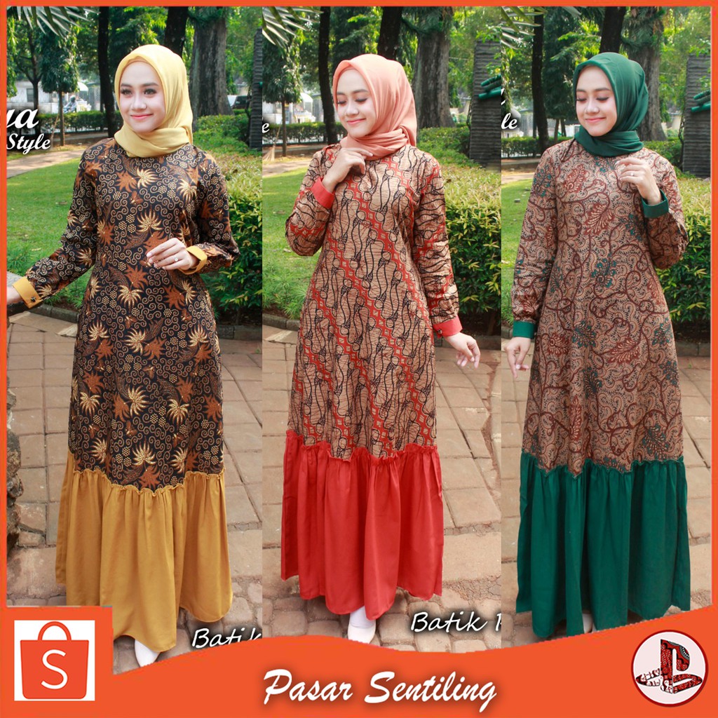 Baju batik gamis kombinasi