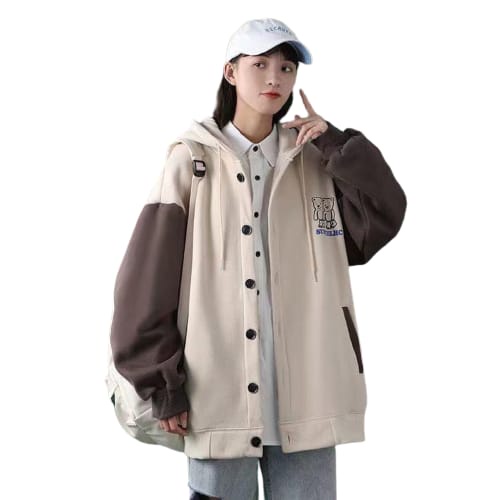 Supkehc Varsity Jaket Oversize Wanita | jacket Hoodie Wanita Korean Style | Hoodie buton Kekinian