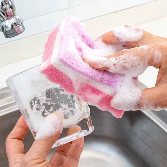 3 lapis gelombang 2   sisi  / Spons Cuci Piring Warna Warni Spon Sponge Sabut Jaring Alat Dishwashing Dapur Masak Busa Serbaguna