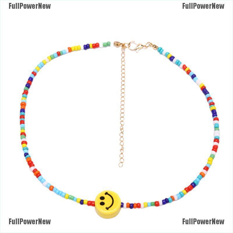 [FULLのJY] Bohemia Colorful Beads Smile Face Pendant Choker Necklace Clavicle Jewelry Gift