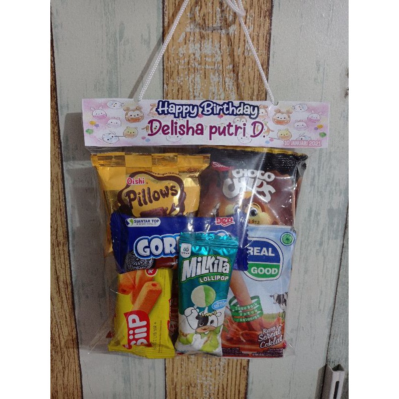 

souvenir snack ultah/isi 8 varian/desain custom