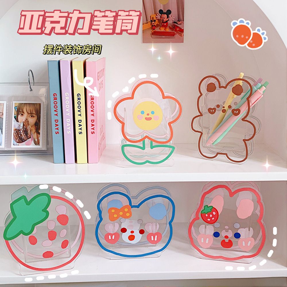 [littlecrab] Penholder Motif Unik Lucu Aesthetic Ins Tempat Penyimpanan Pena Akrilik Lucu Karakter Cartoon Korean Style Acrylic Stationary Kit Desk Organizer Cute Cartoon Pen Holder Transparan