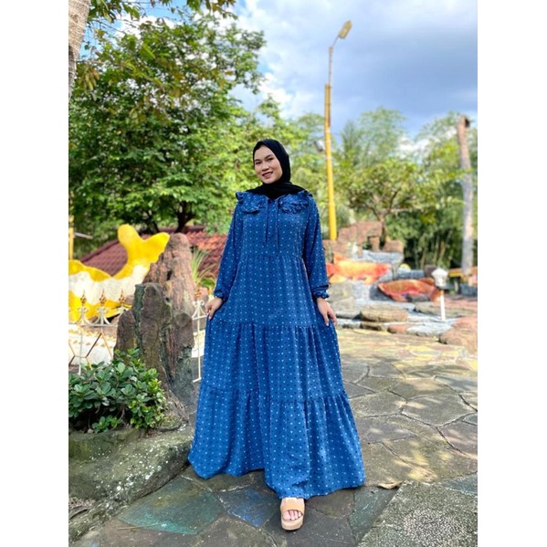 Gamis Jumbo long Dress Gamis Lebaran Idul fitri Gamis rubiah Crincle kerah korea Gamis rubiah Umpak-7