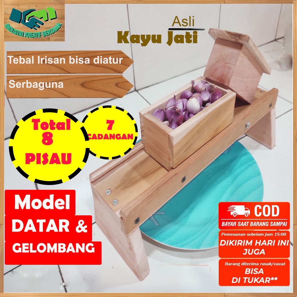 SUDAH DIRAKTI PENGIRIS KAYU JATI ALAT PENGIRIS / PERAJANG / PEMOTONG / PARUTAN / PENCACAH / PASAH / SERUTAN SERBAGUNA UNTUK BAWANG KETELA KENTANG KERIPIK UKURAN KECIL