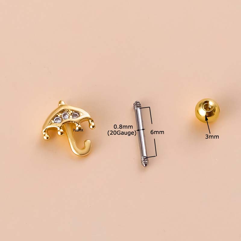 1pc Anting Tindik Telinga Bentuk Payunghatipita Bahan Stainless Steel Ukuran 20