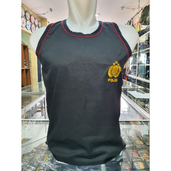 Kaos Tanpa Lengan Logo Polisi hitam | Singlet Polisi Kecil Warna Hitam | Singket Pria Berlogo