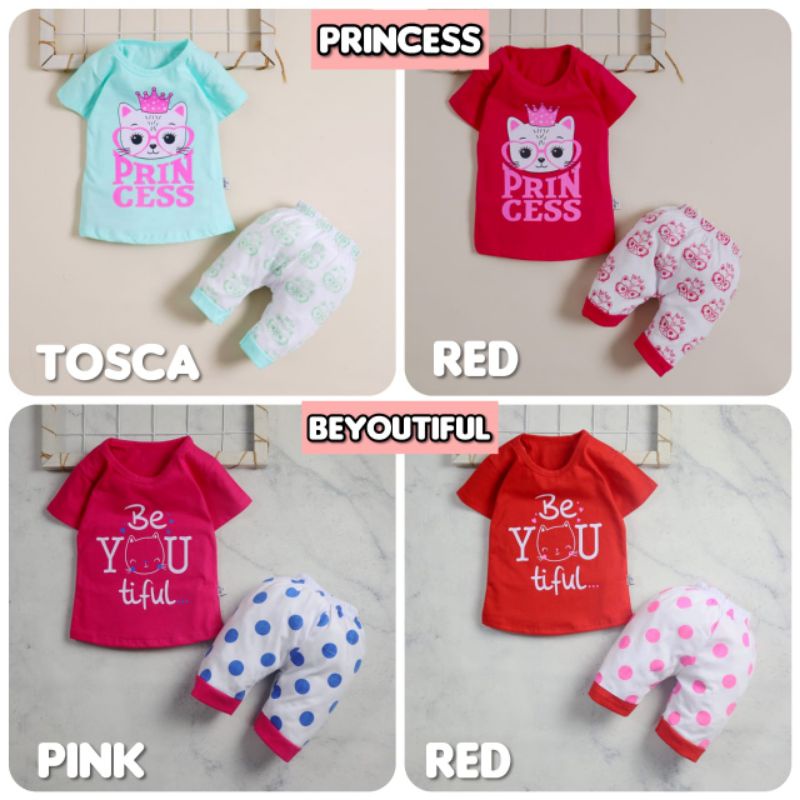 Setelan Baju Anak Perempuan size 0 - 3 thn / Setelan Bayi perempuan Motif Karakter lucu Bahan Kaos Premium