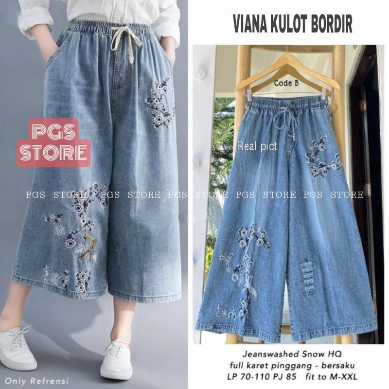 Kulot Jeans Bordir Bunga / Viana Pants