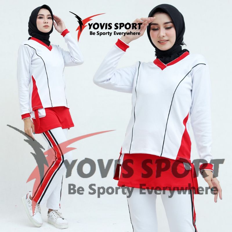Setelan Senam Merah Putih Wanita Yovis Sport Original