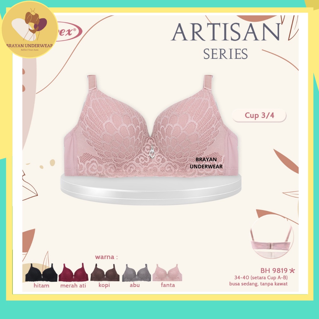 [ 1 PCS ] BH SOREX 9819 ARTISAN SERIES - Bra Busa Sedang Tanpa Kawat Cup A-B Kait 2 Size 34|36|38|40