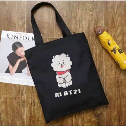 Totebag Canvas BTS BT21 ARMY HITAM Kpop Korean Style Tas Sandang Selempang Wanita Murah Berkualitas