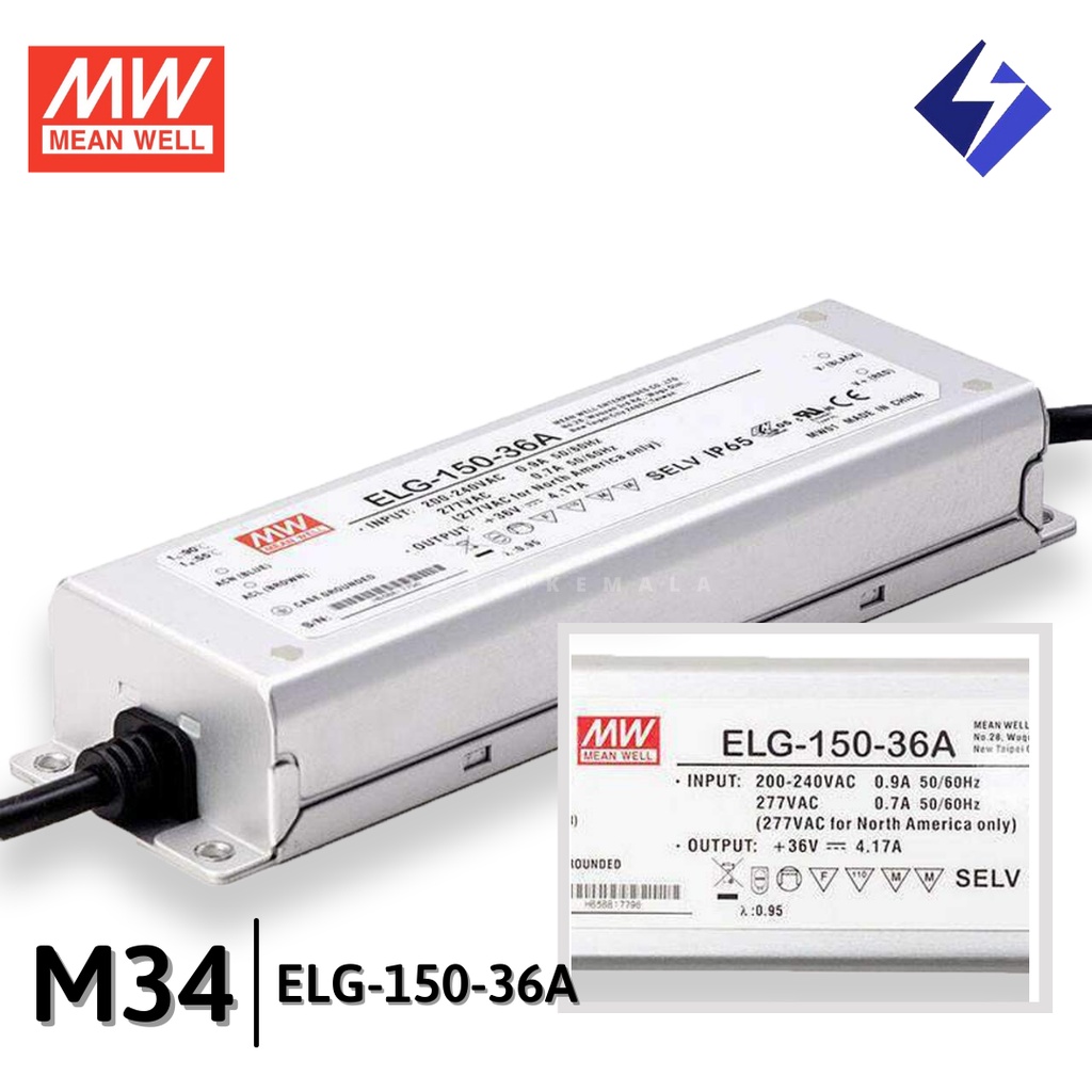MEANWELL Power Supply ELG-150-36A Slim IP65 36V DC 4,17A 150W Trafo Garansi