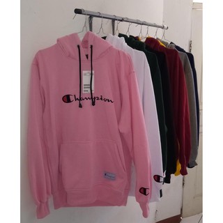 [Bayar Di Tempat] Hoodie Champion Putih Logo Texs Pull Bordier Premium Unisex Bahan Tebal