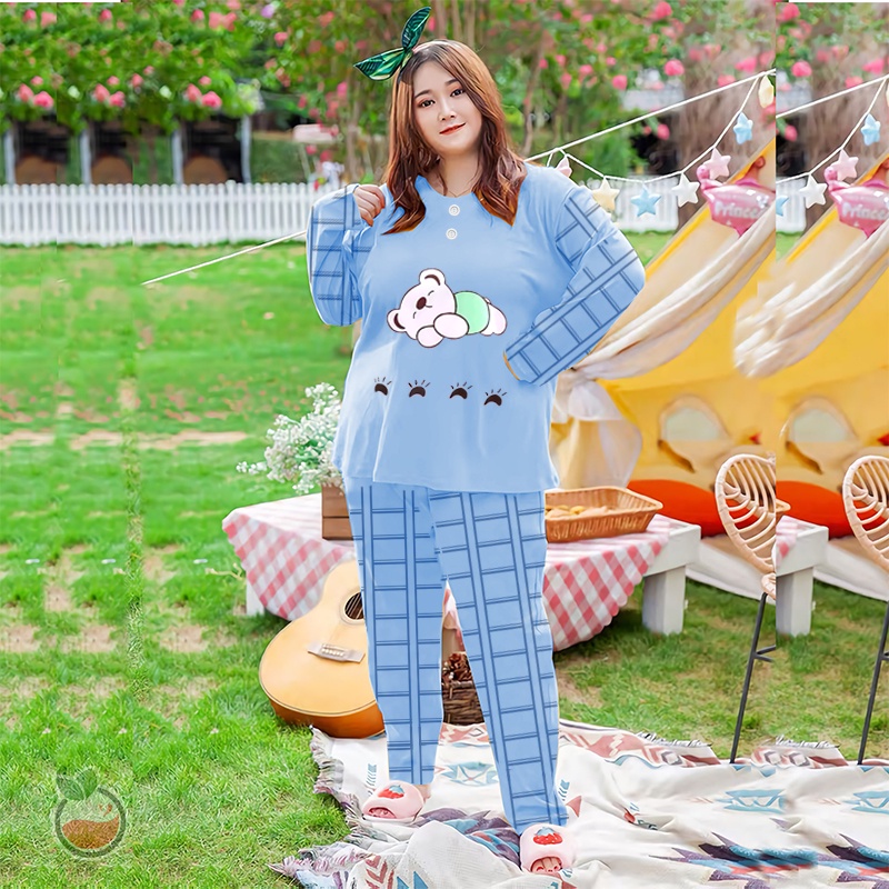 Lilipop.id  Baju Tidur Jumbo Sleep Bear XXXL Celana Panjang PP Bigsize Lengan Panjang Baby Doll Kaos