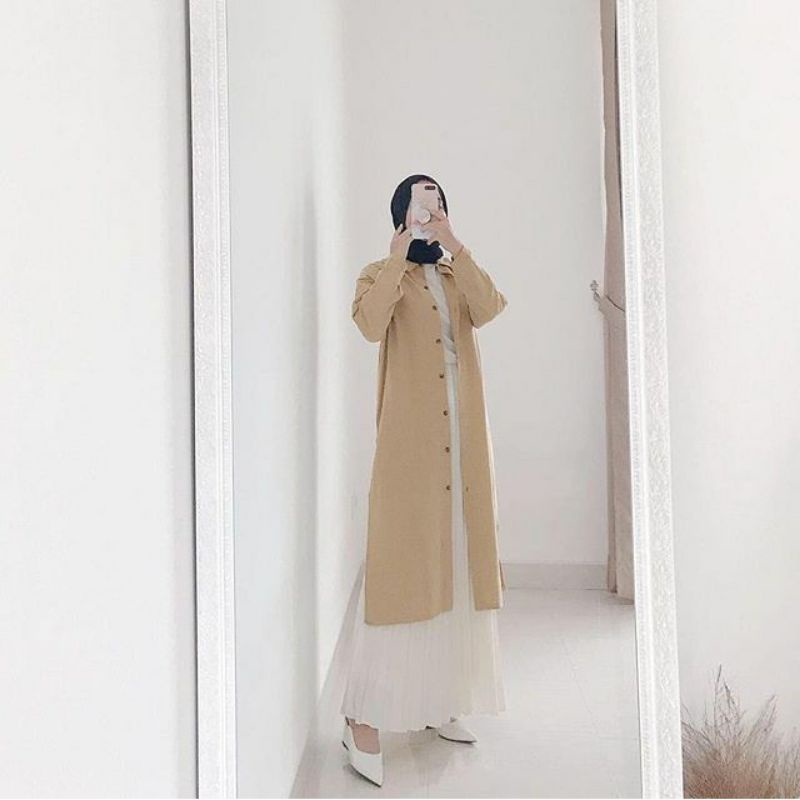 FWG - TUNIK OLIVE LONG / TUNIK KOTAK PANJANG / GAMIS / HIJAB WANITA