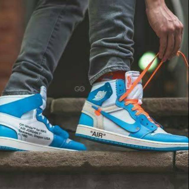 off white jordans 1 blue