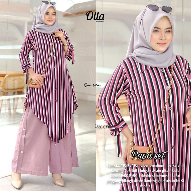 Papa Set By OLLA • Setelan Wanita • Atasan Blouse Tunik Kulot Celana Panjang Wanita Muslim Set