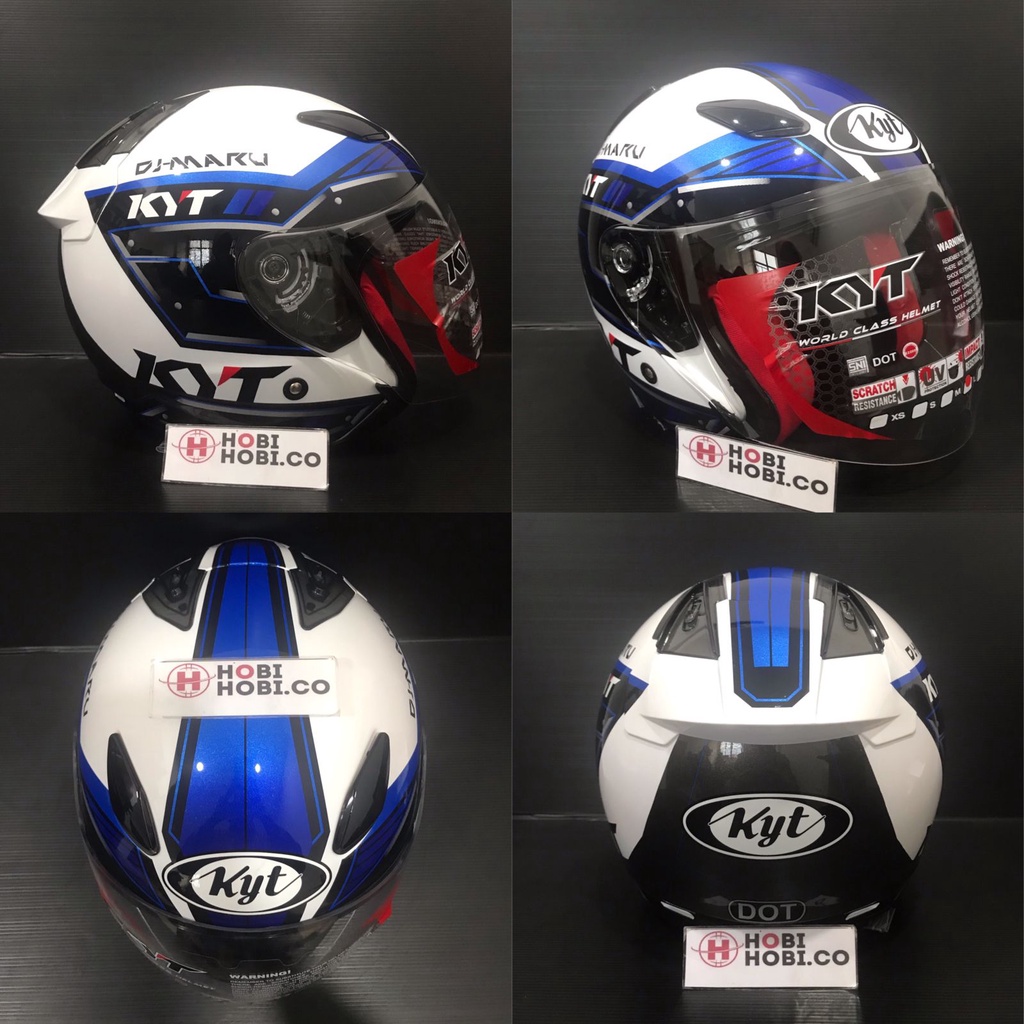 HELM KYT DJMARU MOTIF HELM  HALF FACE KYT DJ MARU CORAK-8.#9 WHITE BLUE