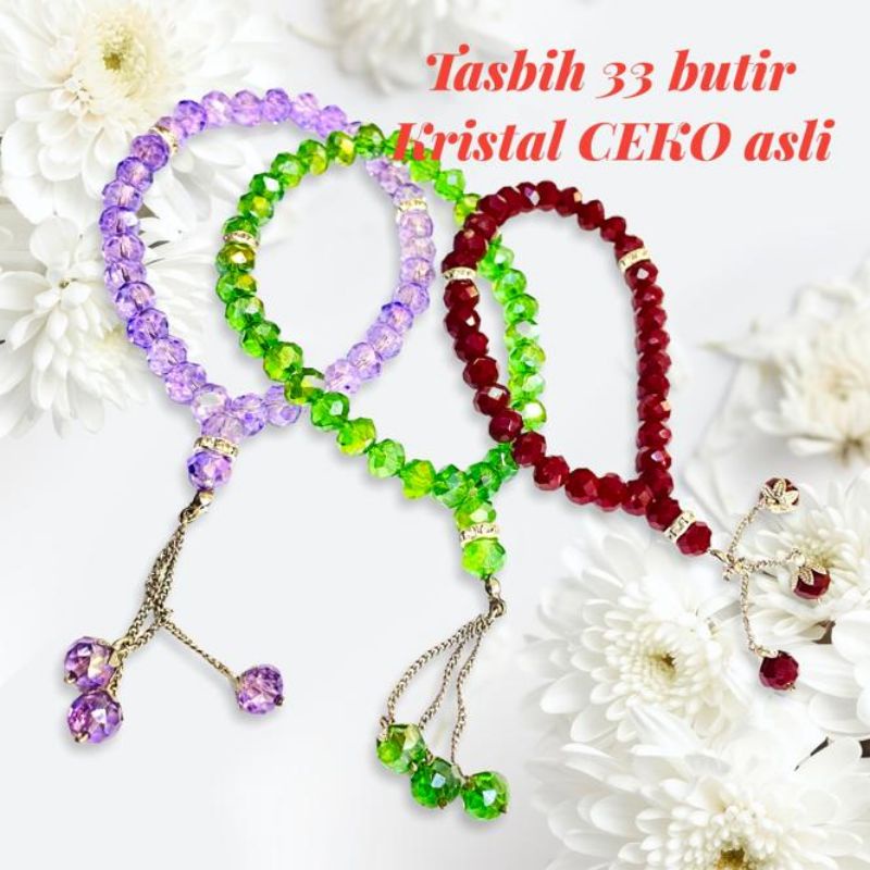 tasbih isi 33 butir bahan kristal ceko asli