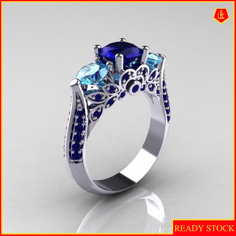 [Ready Stock]Creative Blue Crystal Diamond Ring