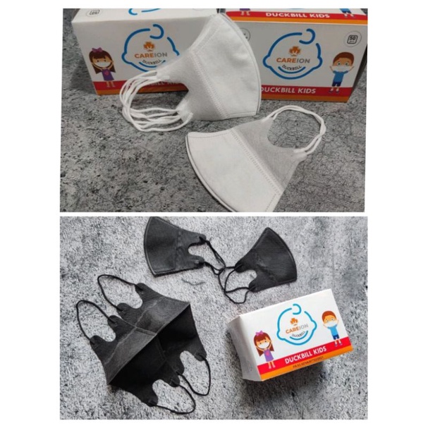 READY STOK DUCKBILL ANAK PUTIH POLOS MERK CAREION HITAM PUTIH POLOS ANAK ISI 50 PER BOX FACE MASK PROTECTIVE MASK