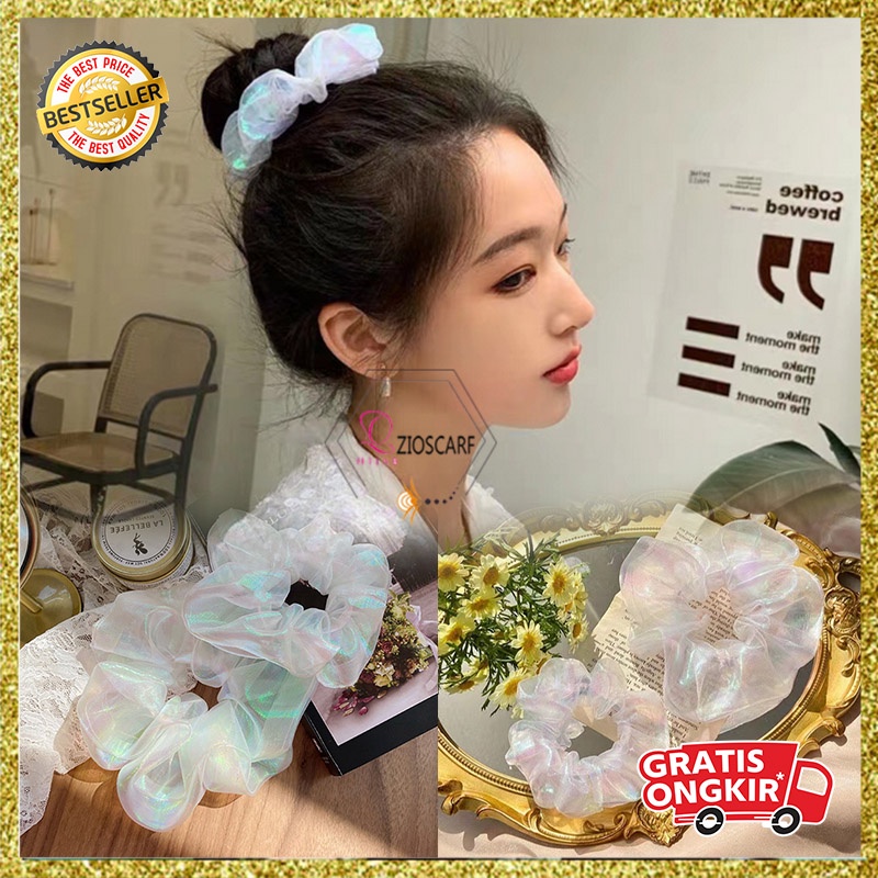 Ikat Rambut Korea Scrunchie Perempuan Dewasa Motif Glitter Berjaring Aksesoris Rambut gaya kekinian AK199