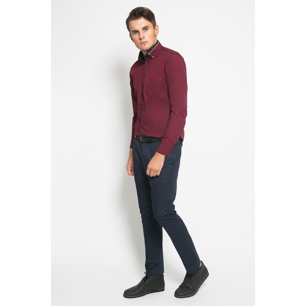 Alisan Kemeja Lengan Panjang Polos Spesial Slimfit PLS1235905LS Maroon / Ramayana Jatinegara