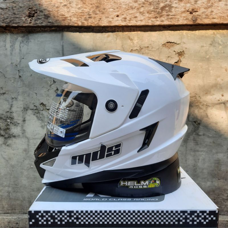 Helm MDS SUPER PRO Superpro SOLID 2 VISOR || MDS Cross hitam doff Glossy putih abu abu Original