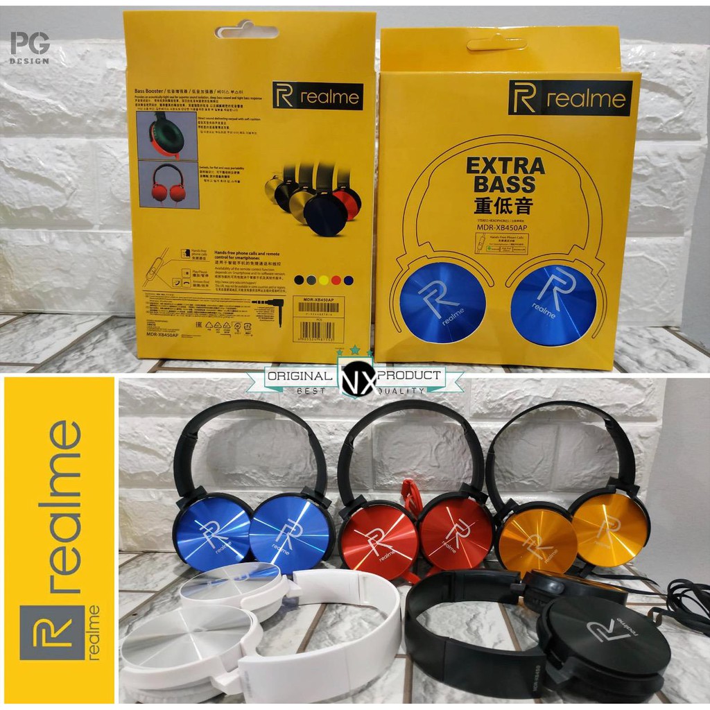 Handset / Headset H/F / HF EarPods / HiFi Handsfree Earphone Bando REALME XB-450 plus mic SUPER BASS